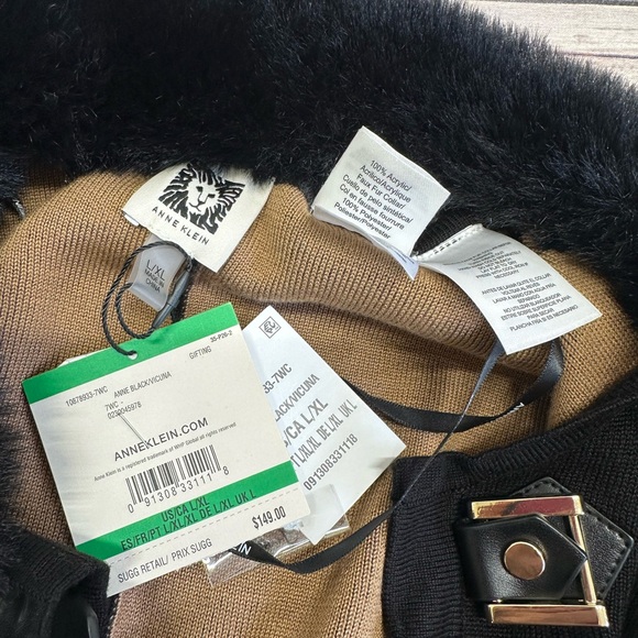 Anne KleinWomen's Faux-Fur-Trimmed Buckle-Front Cape L/XL - Picture 4 of 9